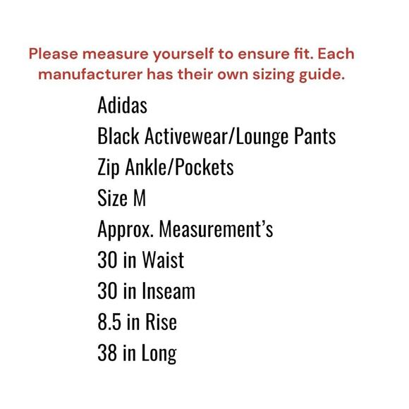 Adidas Track Pants Men Sz M Black Straight Leg Logo Drawstring Pockets Zip Leg - Picture 2 of 13